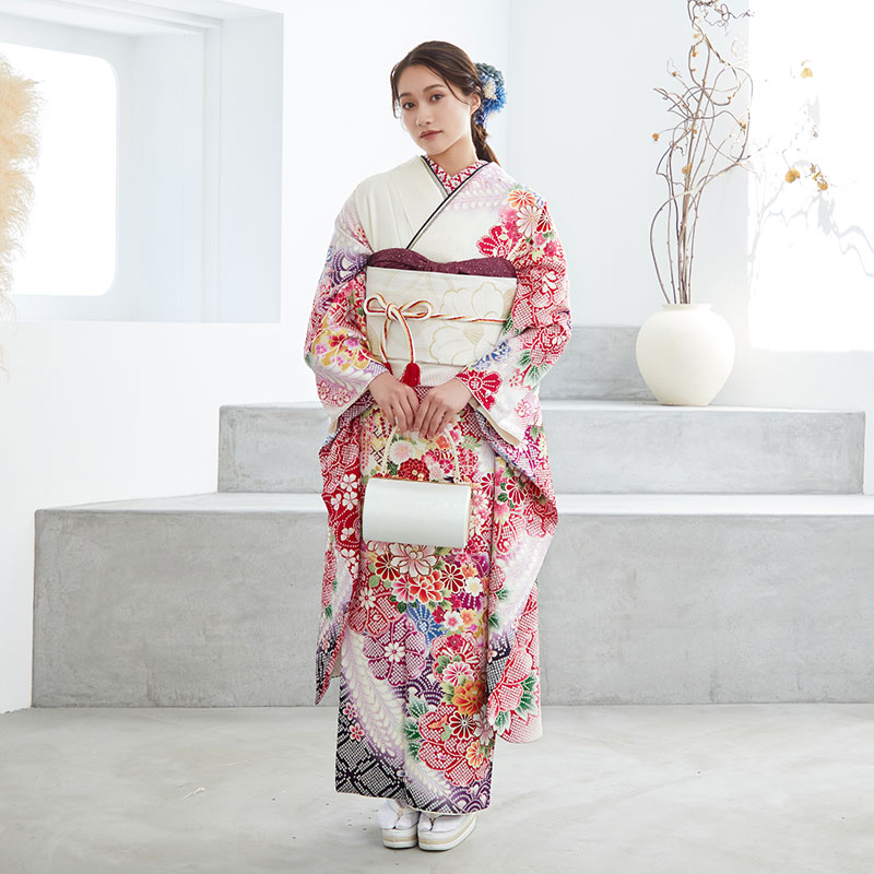 楽天市場】【成人式 振袖 レンタル】RS1094 正絹 白 疋田牡丹に花車