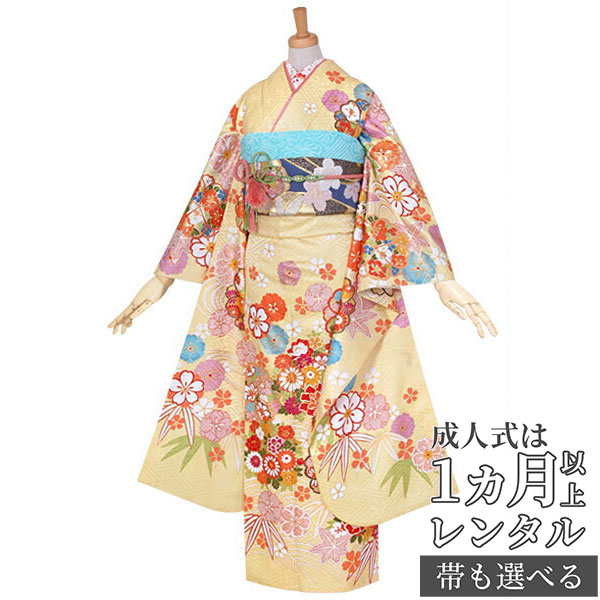 楽天市場】【成人式 振袖 レンタル】RS1183 正絹 黄 桜楓流水文フル