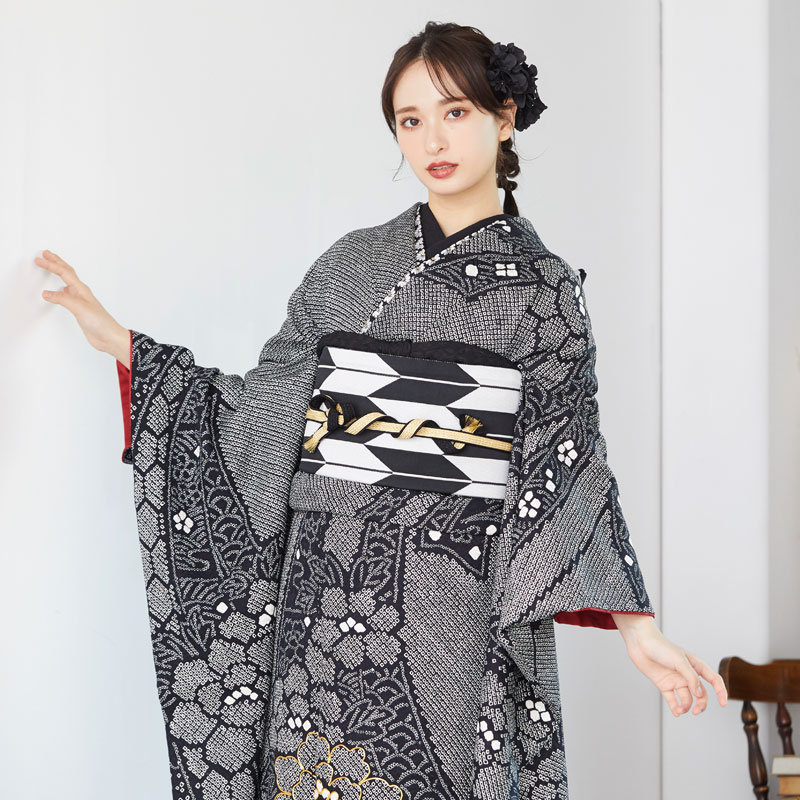 楽天市場】【振袖 レンタル】 結婚式 結納R1196 正絹 黒 絞り 熨斗に