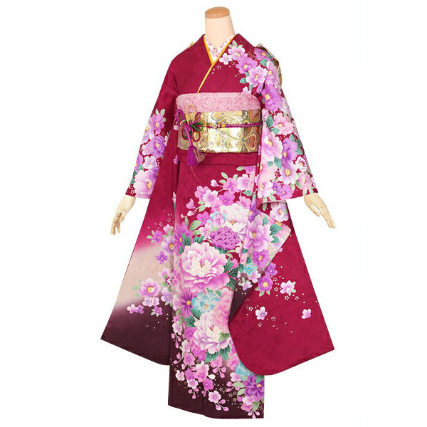 楽天市場】【成人式 振袖 レンタル】RS1306 正絹 赤紫 牡丹のワルツ
