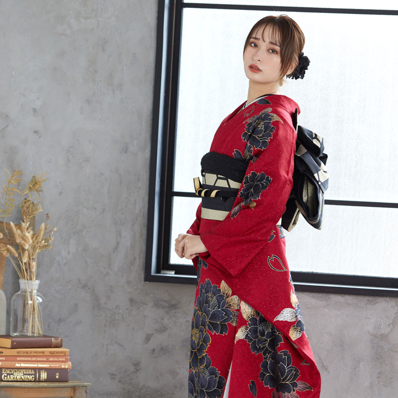 楽天市場】【振袖 レンタル】 結婚式 結納R1328 正絹 赤 黒牡丹 振袖