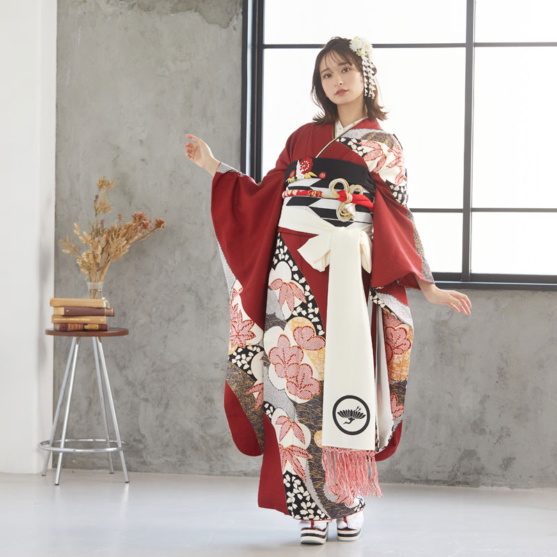 楽天市場】【振袖 レンタル】 結婚式 結納R753 正絹 赤 疋田梅と笹文様
