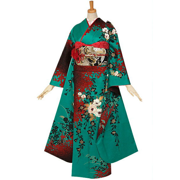 楽天市場】【成人式 振袖 レンタル】RS765 正絹 緑 四季草花フルセット
