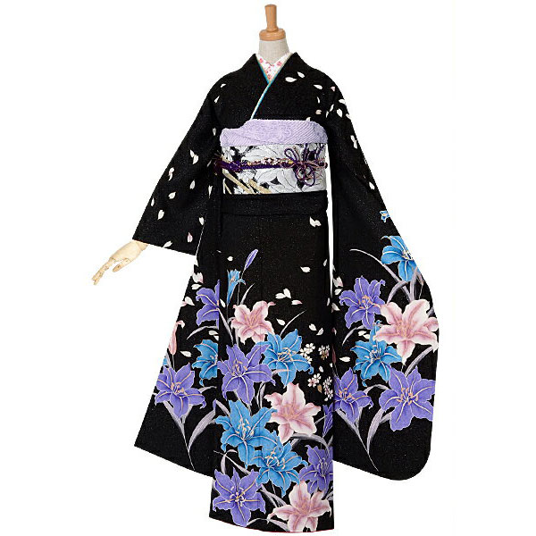 楽天市場】【成人式 振袖 レンタル】RS989 正絹 黒 百合フルセット