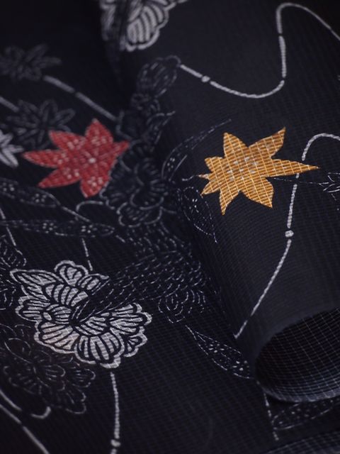 楽天市場】竺仙鑑製浴衣地 絹紅梅小紋 流水に鳥と草花 紺【ちくせん