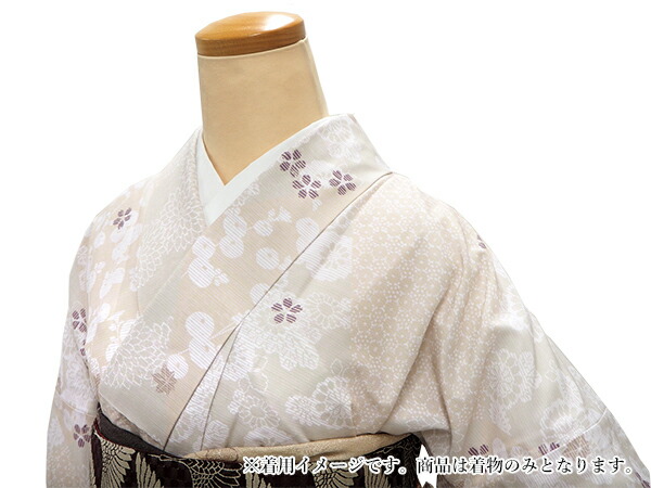 楽天市場】洗える着物 単衣 小紋 フリーサイズ ライトベージュ 菊