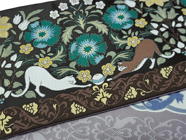 楽天市場】半幅帯 リバーシブル nico 黒地 Cats away 長尺 半巾帯