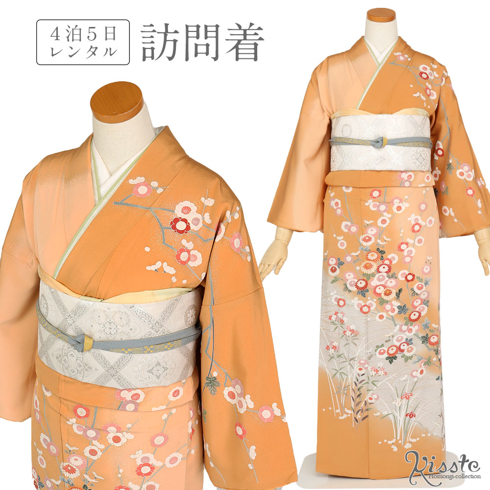 楽天市場】訪問着 レンタル フルセット＜杏色×菊・梅・流水＞往復送料