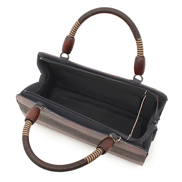 楽天市場】お洒落バッグ 普段用 華三彩 紬 黒 焦げ茶 縞 日本製