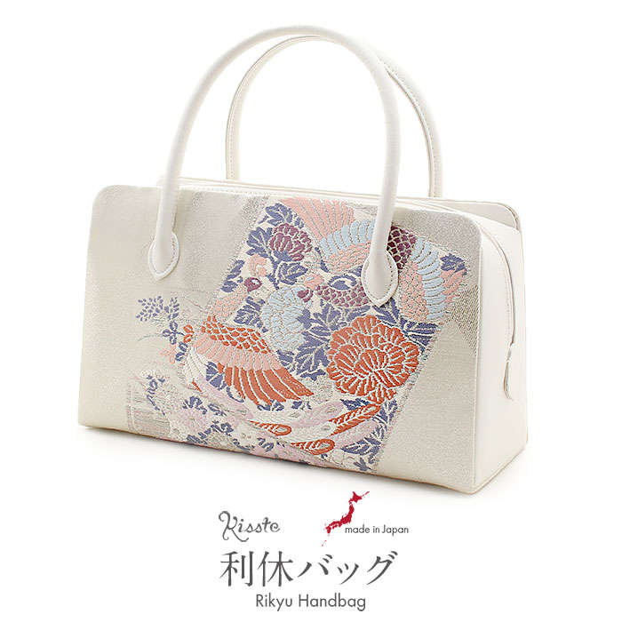 楽天市場】利休バッグ 留袖用 訪問着用 白 銀 シルバー 鳳凰 牡丹 正絹