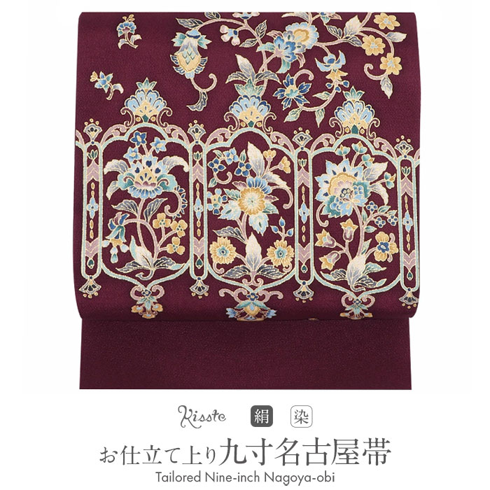 楽天市場】名古屋帯 赤紫 九寸 帯 三面更紗 濱ちりめん 正絹 純絹織物