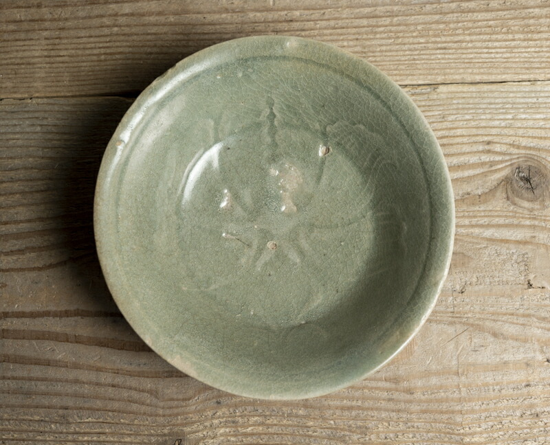 高麗青磁 大皿 象嵌 菊文 李朝 骨董 古玩 古美術 時代物 径28cm 楽天