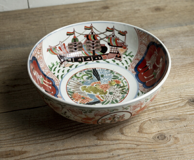 楽天市場】骨董○古伊万里染錦南蛮人文深鉢○W24cm / 南蛮船 / 五艘船