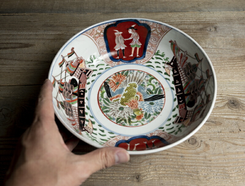 楽天市場】骨董○古伊万里染錦南蛮人文深鉢○W24cm / 南蛮船 / 五艘船