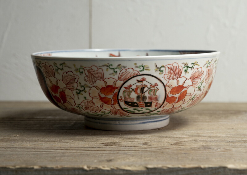 楽天市場】骨董○古伊万里染錦南蛮人文深鉢○W24cm / 南蛮船 / 五艘船