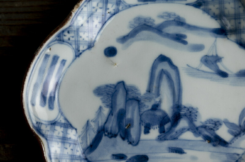 楽天市場】骨董○初期伊万里染付山水文変形皿○ | 江戸初期-17世紀頃