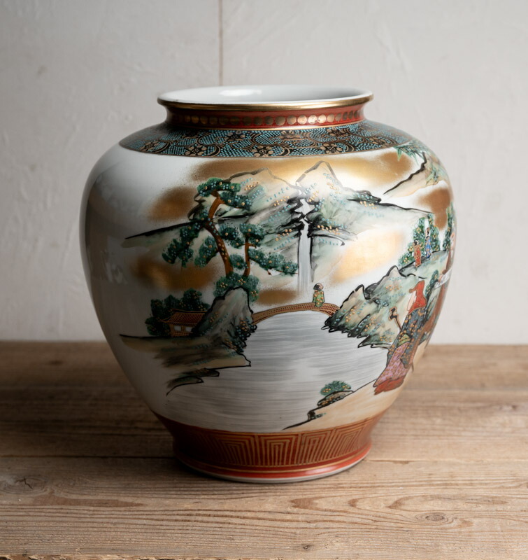 楽天市場】骨董○九谷焼色絵竹林賢人文花瓶○松鶴 /作 | 共箱 | 大型