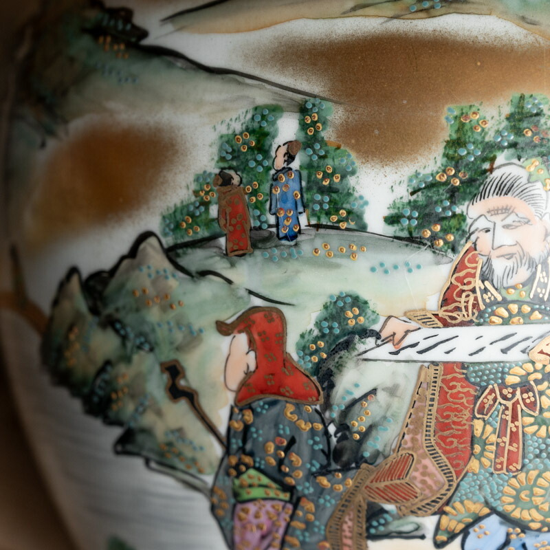 楽天市場】骨董○九谷焼色絵竹林賢人文花瓶○松鶴 /作 | 共箱 | 大型