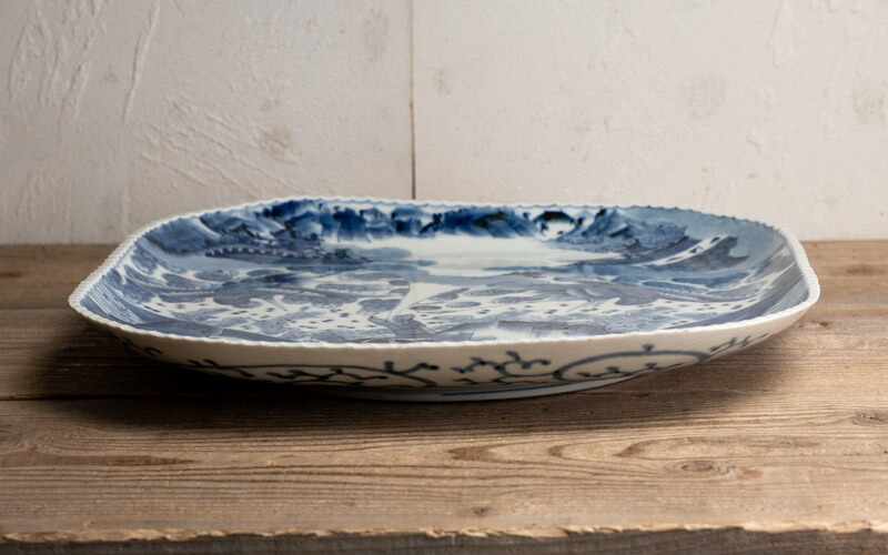 楽天市場】骨董○古伊万里染付鶴亀文四角皿○W36.5cm大型皿 | 江戸後期