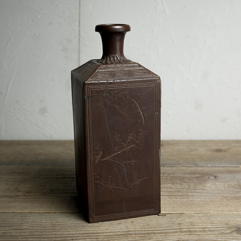 備前 撫四方形 徳利 古美術 酒器 古道具 アンティーク 角徳利 備前 撫