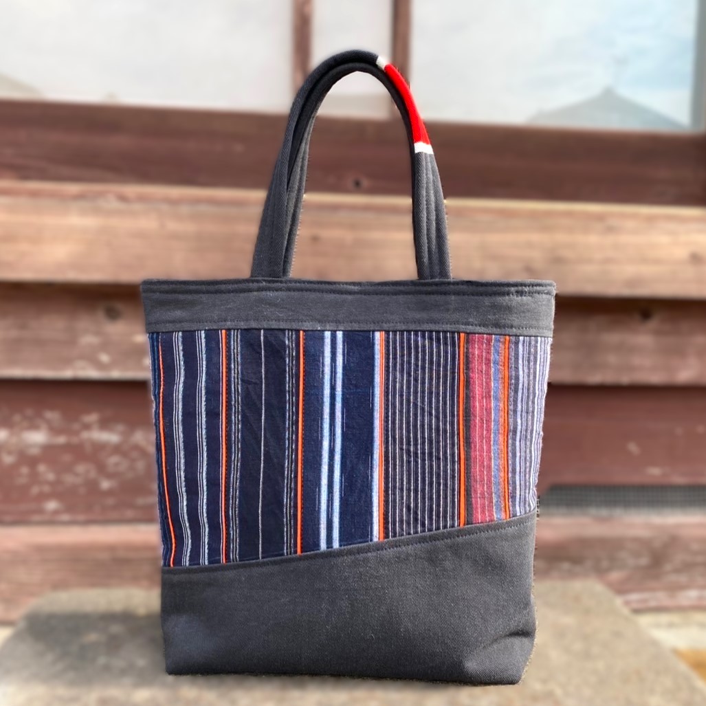 楽天市場】【古布手提げバッグ】作家一点物消防藍染め縞絣襤褸BORO