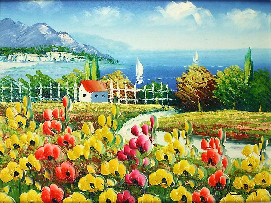 楽天市場】風景の絵 絵画 油絵 アートパネル開業祝い 開院祝い「花畑