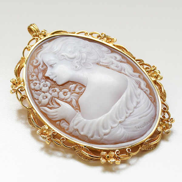 楽天市場】シェル カメオ ブローチペンダント K18YG 緻密な彫刻が