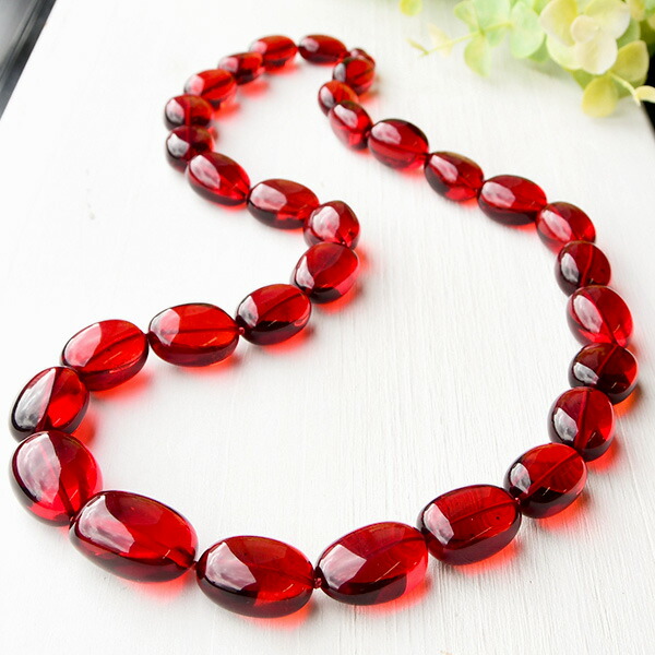 楽天市場】レッドアンバー ロングネックレス 存在感抜群！うるうる大粒