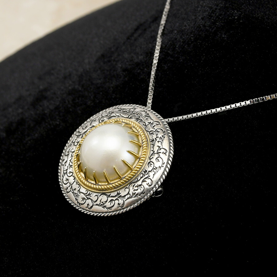 楽天市場】碌山 マベ真珠 バイカラー アカンサス ブローチ ペンダント