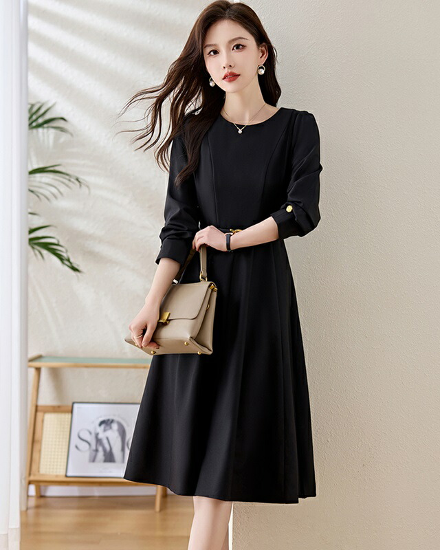 楽天市場】きれいめ ワンピース 黒 aライン ワンピース 膝丈 フレア