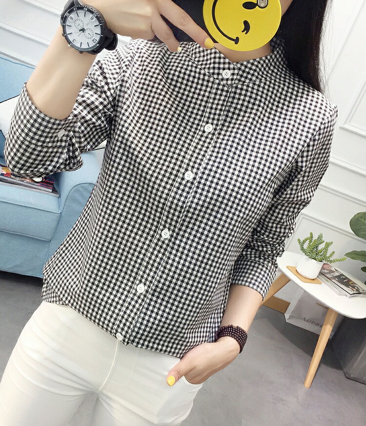 楽天市場】ギンガムチェック スタンドカラー シャツ レディース 長袖