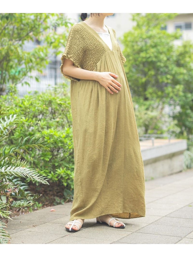 楽天市場】【産前・産後対応】マタニティ/シャーリングVワンピース