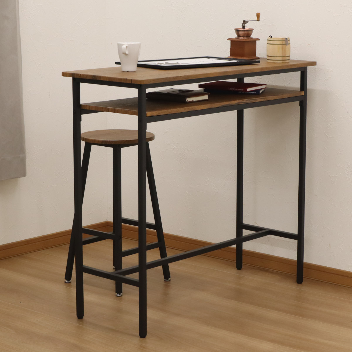 楽天市場】カウンターテーブル 幅100cm 奥行40cm ラック 木目調