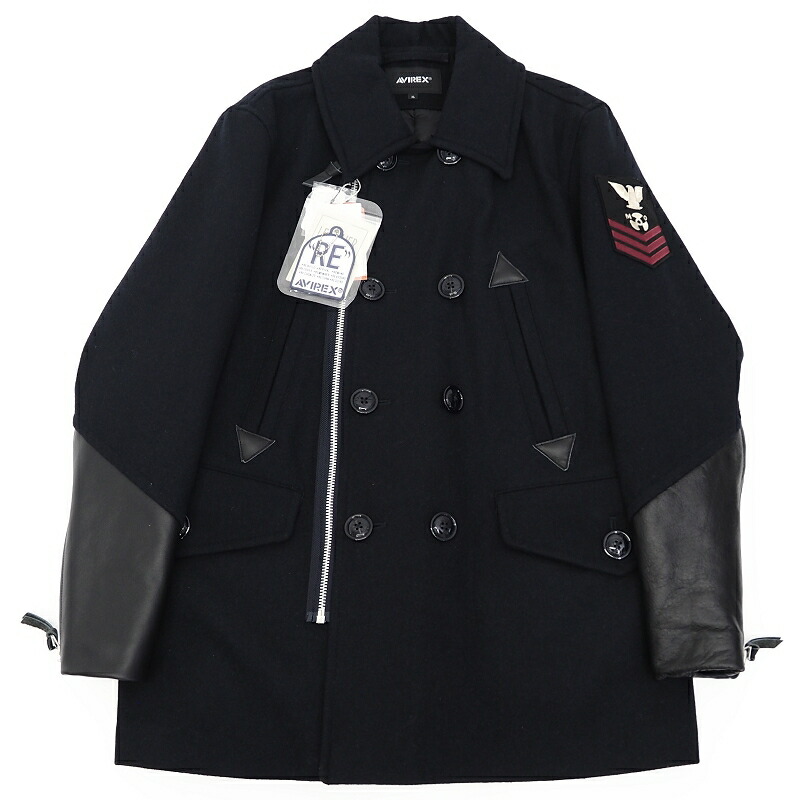 AVIREX Pコート 切替 袖レザー 牛革 ワッペン ダブル仕様 ブラック M