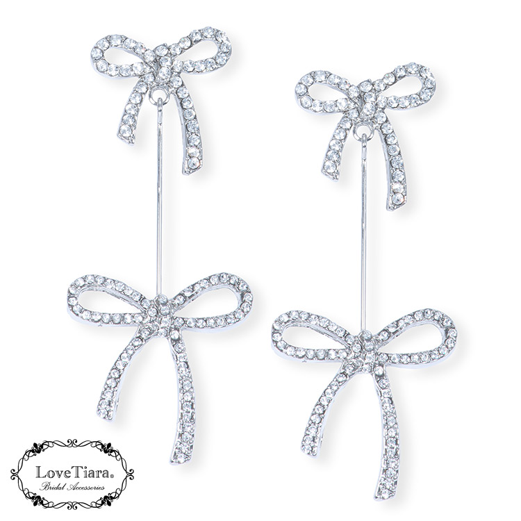 楽天市場】【メール便送料無料】ダブル リボン クリスタル イヤリング