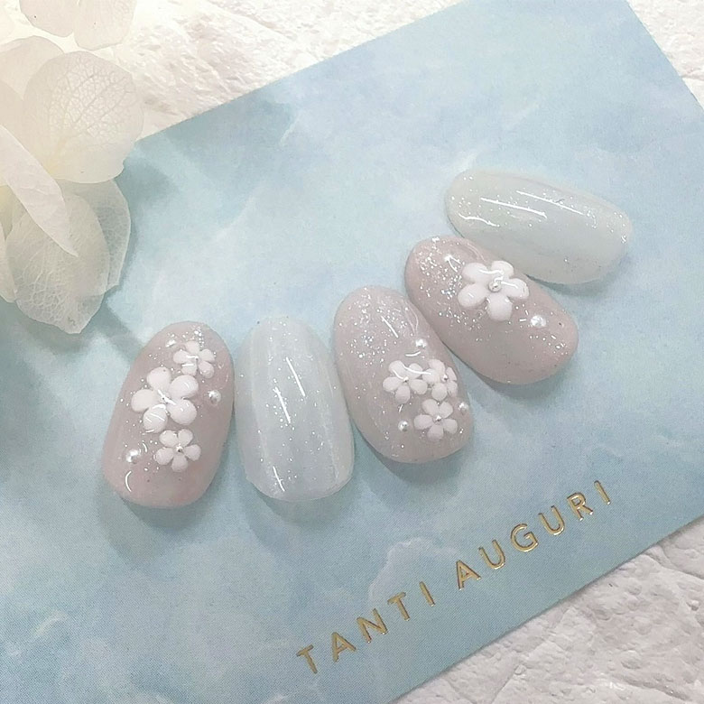 楽天市場】ネイル パーツ ホワイト フラワー ＆ ブリオン ミックス