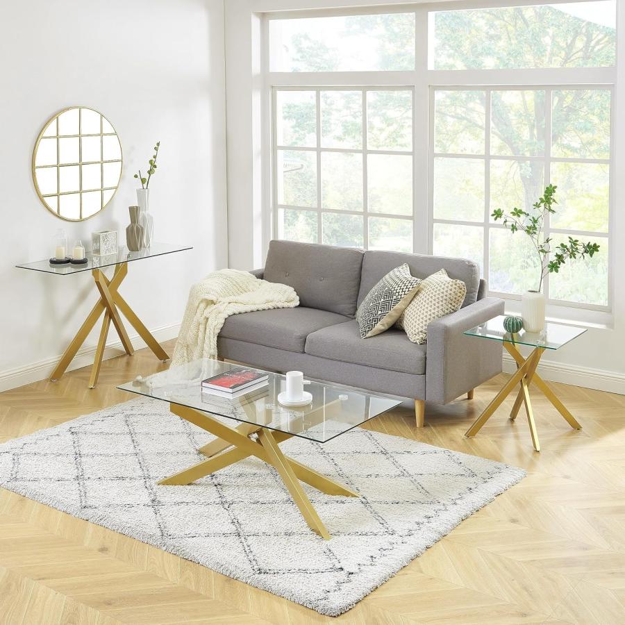 楽天市場】サイドテーブル スクエア ガラストップ&金属製脚 ゴールド