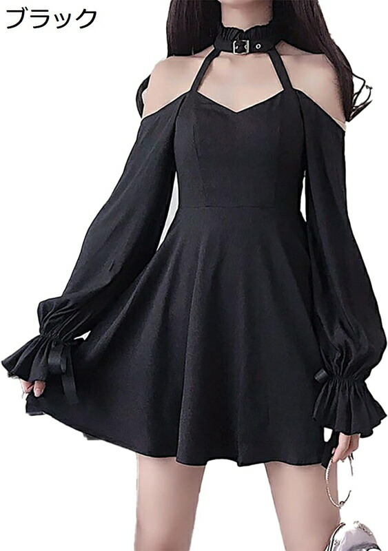 楽天市場】ゴシック チョーカーネック ワンピース 黒 ブラック S~6L