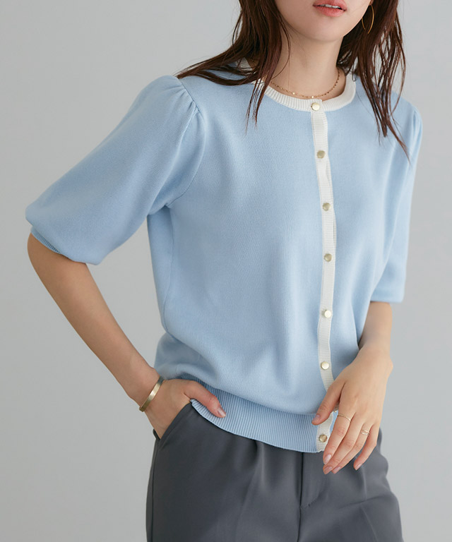 楽天市場】多機能バイカラーパフニットカーディガン ☆ サマーニット