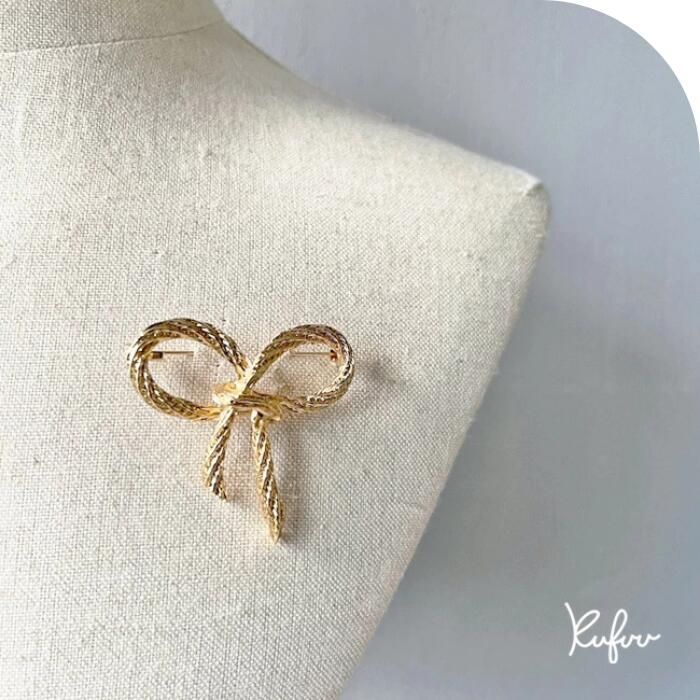 楽天市場】ツイストゴールドリボン のブローチ リボン アンティーク 風