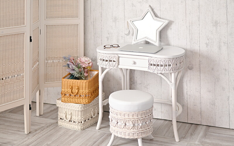 楽天市場】デスク ドレッサー 引き出し コンパクト ラタン 木製