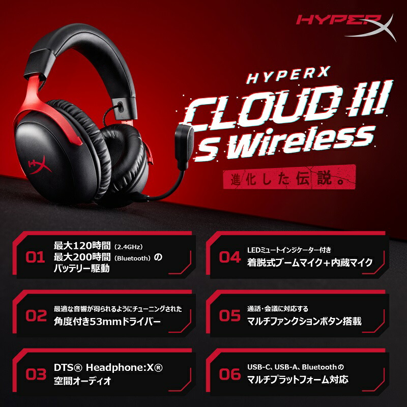 楽天市場】HyperX Cloud III S ワイヤレスゲーミングヘッドセット 全3