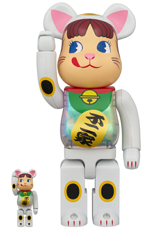 楽天市場】BE@RBRICK 招き猫 ペコちゃん 白メッキ 蓄光ミルキー入り