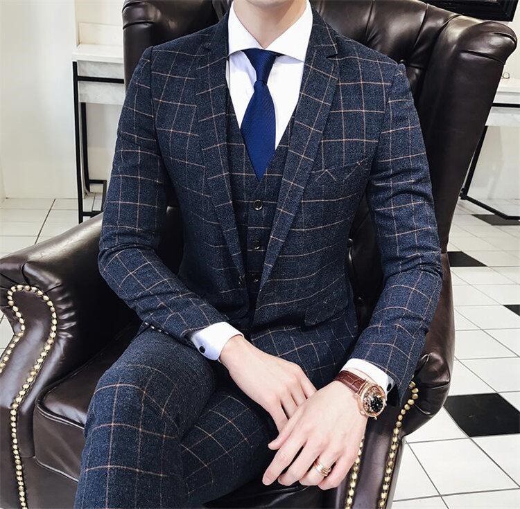 楽天市場】あす楽☆ スリーピーススーツ メンズ チェック柄 3ピース