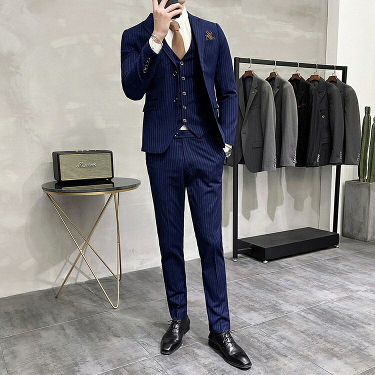 楽天市場】スリーピース スーツ ストライプ柄 メンズ 大きいサイズ