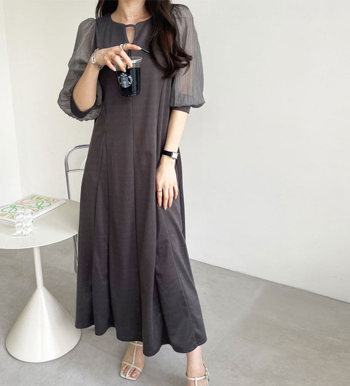 楽天市場】カットソーワンピース レディース 袖楊柳シアー美ライン