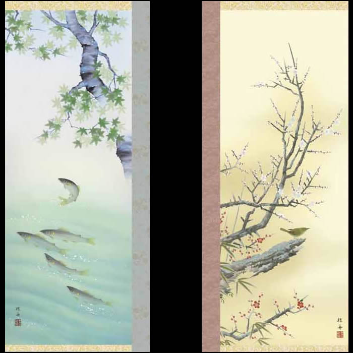 楽天市場】掛け軸【四季花鳥画セット：34A6-22ABCD】丈190cm×幅54.5cm