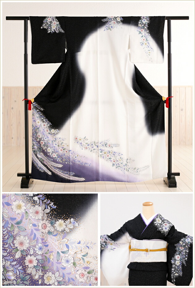 楽天市場】訪問着レンタル 小さいサイズ 黒地に絢爛慶びの辻が花