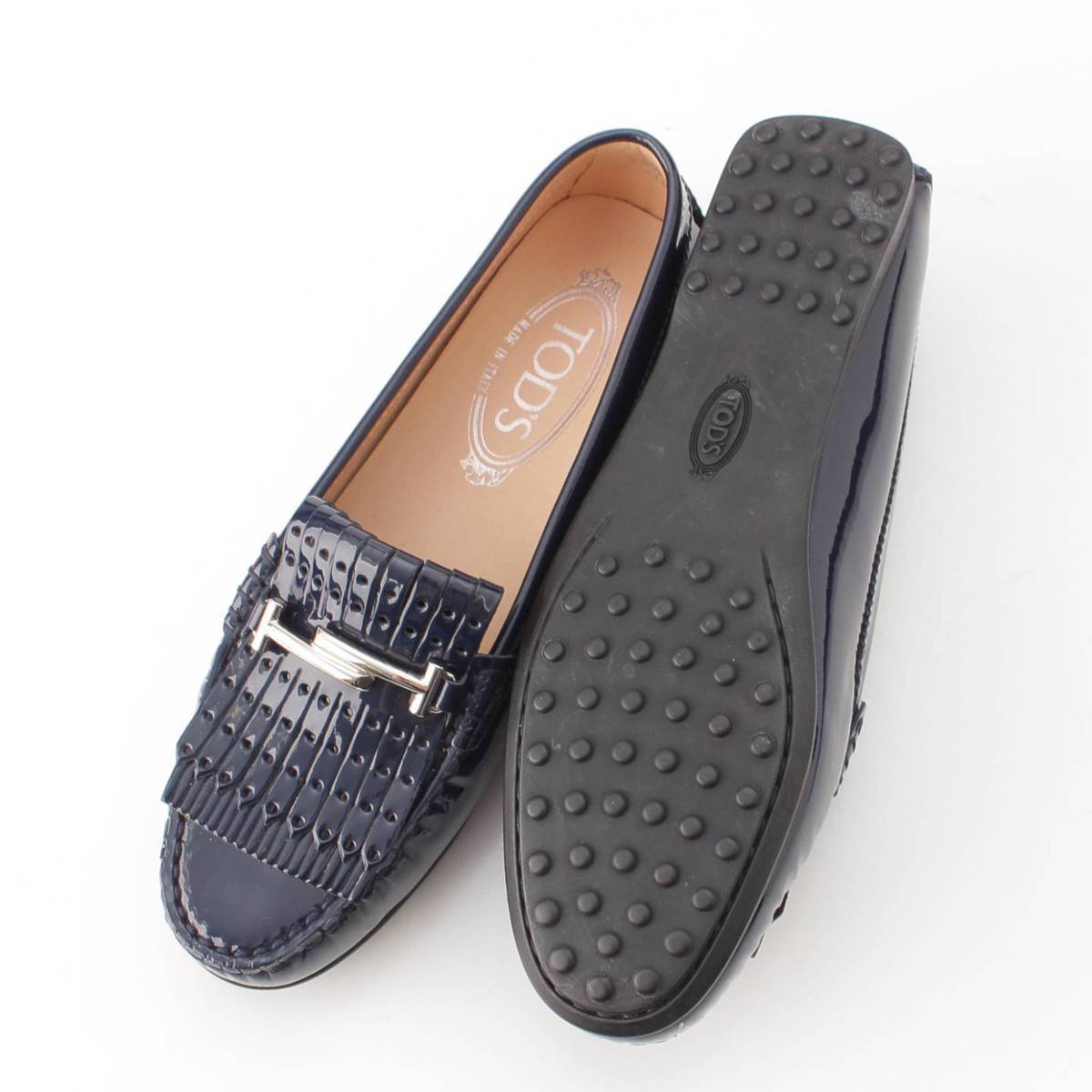 Tods ダブルT レザー タッセル ローファー シューズ ブラック37