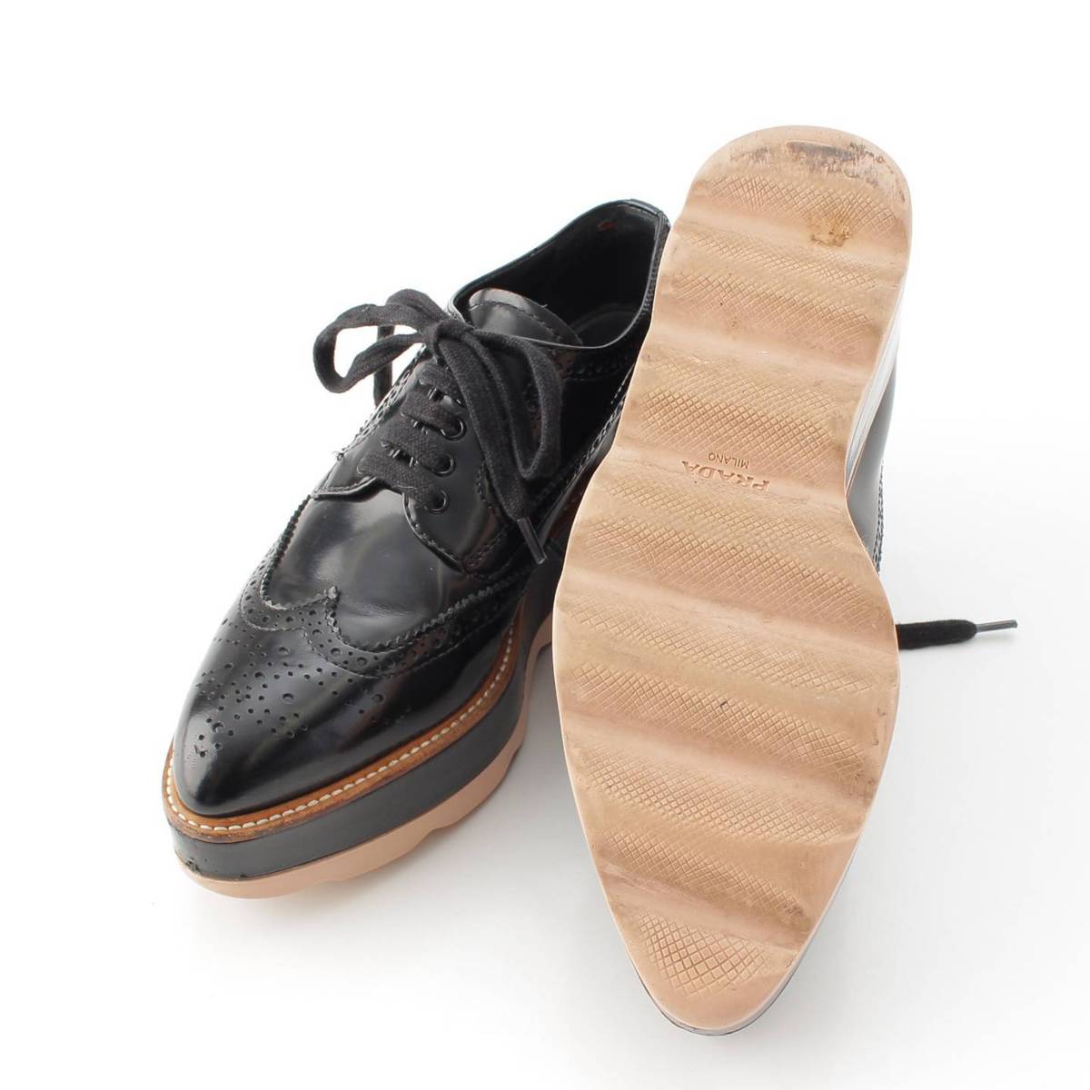 楽天市場】【プラダ】Prada 厚底 ウィングチップ レザー レースアップ